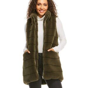 Fabulous Furs Olive Faux Fur Weekender Zip Vest Size Medium